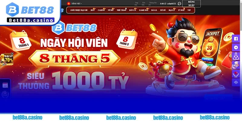 Giao diện trang chủ Bet88 qua link Bet88 không bị chặn, hỗ trợ truy cập các sảnh cá cược mượt mà.