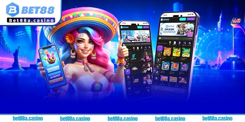 Giao diện ứng dụng Bet88 trên di động, khuyến khích người chơi tải app Bet88 để trải nghiệm cá cược tiện lợi.